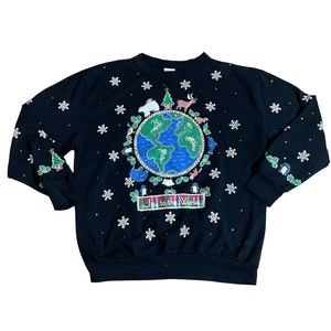 womens VTG holiday time christmas sweater joy to the world 90s Made in USA Med